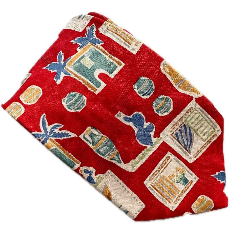 Vintage Dormeuil retro kitschy villa painting print 100% silk tie 3.75" w